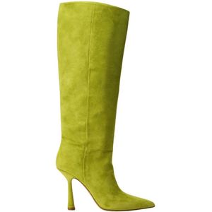 Hibourama, Schoenen, Dames, Groen, 38 EU, Suède, Suède laarzen met 10 cm hak