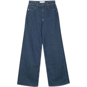 Calvin Klein, Indigo Blauwe Wide Leg Jeans Blauw, Dames, Maat:W26