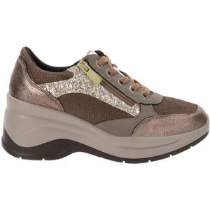 Igi&Co, Dames sneakers van leer en stof met veters en rits sluiting Beige, Dames, Maat:38 EU