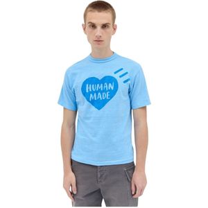 Human Made, Tops, Heren, Blauw, XL, Katoen, Katoen Logo Print Crewneck T-Shirt