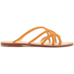 Maliparmi, Schoenen, Dames, Oranje, 36 EU, Katoen, Geborduurde Loafer Sandalen