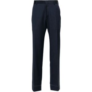 Brioni, Marineblauwe Pantalon met Verborgen Sluiting Blauw, Heren, Maat:2XL