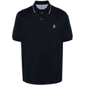 Brunello Cucinelli, Logo Polo T-shirts Blauw, Heren, Maat:XL