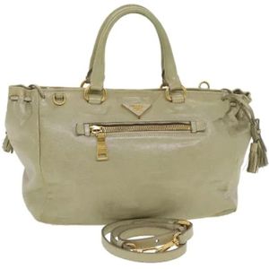 Prada Vintage, Tweedehands Grijze Leren Prada Galleria Tas Grijs, Dames, Maat:ONE Size