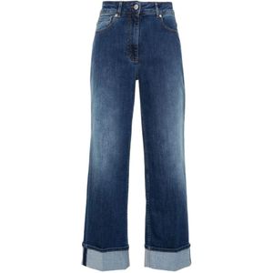 Peserico, Jeans, Dames, Blauw, M, Denim, High-rise straight-leg denim jeans