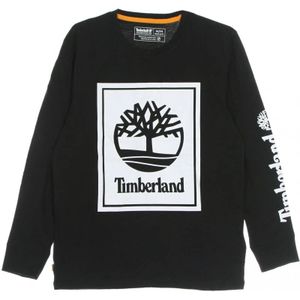 Timberland, Sweatshirts & Hoodies, Heren, Zwart, S, Stack Logo Tee - Lange Mouwen
