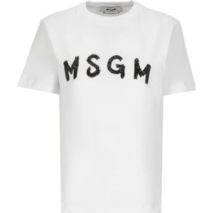 Msgm, Tops, Dames, Wit, M, Katoen, Witte Katoenen T-shirt met Logo
