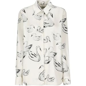 Msgm, Blouses & Shirts, Dames, Beige, M, Viscose overhemd met contrasterend patroon en kraag