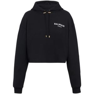 Balmain, Sweatshirts & Hoodies, Dames, Zwart, M, Katoen, Flocked Paris hoodie