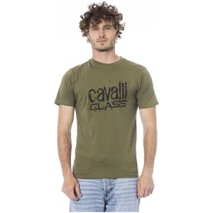 Cavalli Class, Tops, Heren, Groen, XL, Katoen, Groene Logo Print Crew Neck T-Shirt