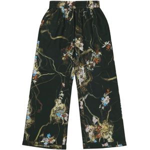 Munthe, Broeken, Dames, Groen, L, Florale zijden broek met elastische tailleband