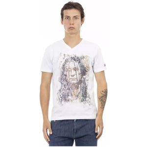 Trussardi, Tops, Heren, Wit, XL, Katoen, Wit V-Hals T-Shirt met Voorkant Print