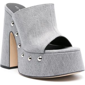 Vic Matié, Schoenen, Dames, Blauw, 39 EU, Denim, Denim Peep Toe Sandalen met Stud Detailing