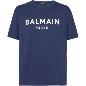 Balmain, Tops, Heren, Blauw, XS, Katoen, Paris T-shirt