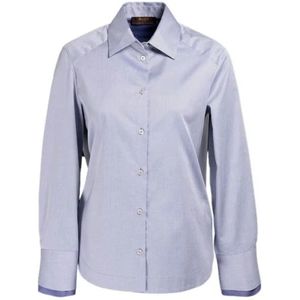 Moorer, Blouses & Shirts, Dames, Blauw, XS, Katoen, Stijlvolle Regular-Fit Overhemd van Dubbel Geverfd Katoenen Keperstof