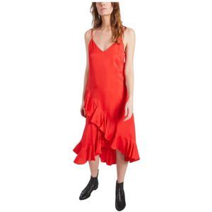 Kenzo, Kleedjes, Dames, Rood, S, Rode Viscose Camisole Jurk met Ruffle Trim