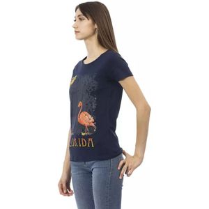 Trussardi, Tops, Dames, Blauw, XL, Katoen, Stijlvol Blauw T-shirt met Korte Mouwen en Frontprint