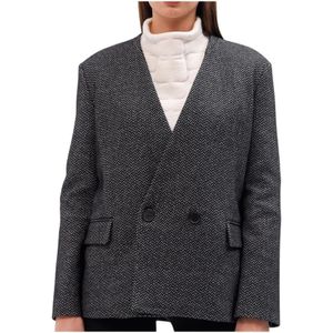 Liviana Conti, Gestructureerde Herringbone Double-Breasted Blazer Zwart, Dames, Maat:S