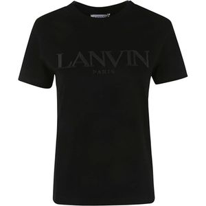 Lanvin, Tops, Dames, Zwart, S, Leer, Geborduurd Regular T-Shirt