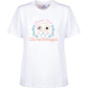 Chiara Ferragni Collection, Tops, Dames, Wit, S, Katoen, Witte Tennis Club Tshirt