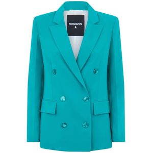 Patrizia Pepe, Jassen, Dames, Blauw, XS, Polyester, Turquoise Double-Breasted Blazer met Zakken