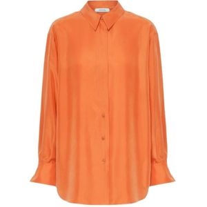 Dorothee Schumacher, Blouses & Shirts, Dames, Oranje, M, Oversized Zijden Blouse met Plissé Rug