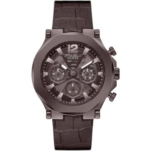 Guess, Accessoires, Heren, Bruin, ONE Size, Leer, Bruin Analoge Quartz Horloge met Datum