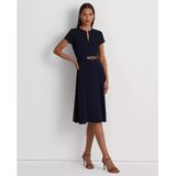 Ralph Lauren, Kleedjes, Dames, Blauw, S, Leer, Navy blauwe midi jurk met riem