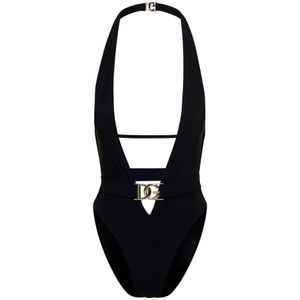 Dolce & Gabbana, Badkleding, Dames, Zwart, XS, Eendelig diep V-hals badpak