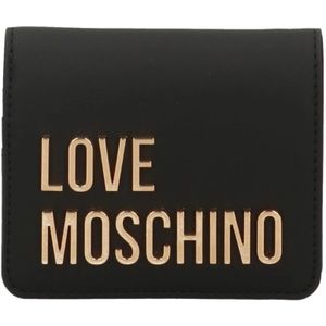 Love Moschino, Accessoires, Dames, Zwart, ONE Size, Leer, Dames Portemonnee van Kunstleer met Metalen Logo
