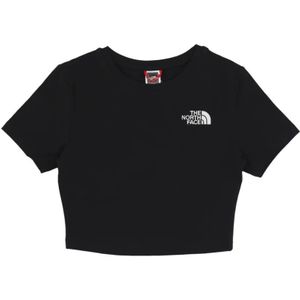 The North Face, Tops, Dames, Zwart, M, Zwarte Cropped T-shirt met Logo