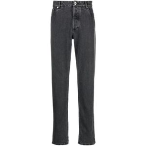 Brunello Cucinelli, Houtskoolgrijze Slim-Fit Katoenen Jeans Grijs, Heren, Maat:M