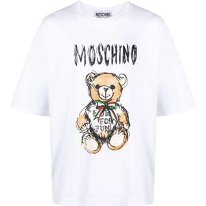 Moschino, Tops, Heren, Wit, L, Katoen, Teddy Bear Logo T-shirt Wit