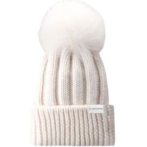 Woolrich, Accessoires, Dames, Wit, M, Wol, Gebreide Hoed met Logo en Cashmere Pom Pom