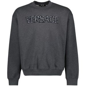 Versace, Sweatshirts & Hoodies, Heren, Grijs, S, Katoen, Logo Krokodil Sweatshirt Lange Mouw Katoen