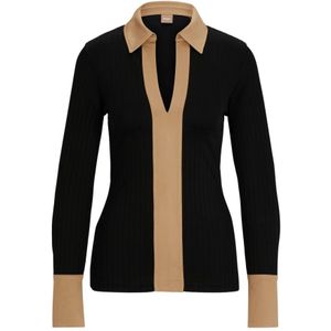 Hugo Boss, Blouses & Shirts, Dames, Zwart, L, Zwarte blouse met lange mouwen en Johnny-kraag