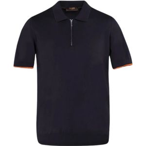 Moorer, Polo T-shirt met rits van katoen Blauw, Heren, Maat:L