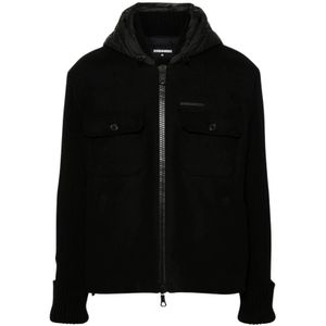 Dsquared2, Sweatshirts & Hoodies, Heren, Zwart, M, Wol, Zwarte Parka Jas voor Mannen