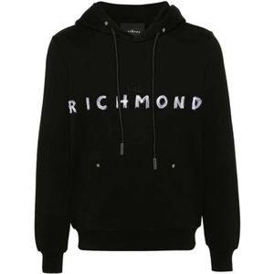 John Richmond, Sweatshirts & Hoodies, Heren, Zwart, L, Hoodie met trekkoord en logo
