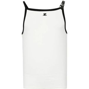 Courrèges, Contrasterende Trim Logo T-shirt Wit, Dames, Maat:XL