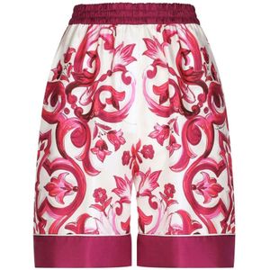 Dolce & Gabbana, Korte broeken, Dames, Roze, XS, Majolica Print Pyjamashorts