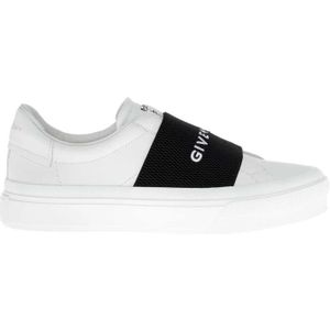 Givenchy, Schoenen, Dames, Wit, 35 EU, Leren Sneakers Zwart Wit Logo Rubber