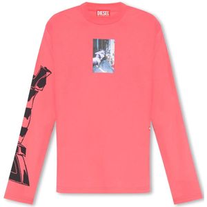 Diesel, T-Crane-Ls-L2 T-shirt Roze, Heren, Maat:S