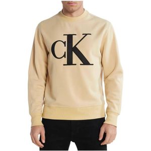 Calvin Klein, Sweatshirts & Hoodies, Heren, Bruin, XL, Polyester, Geperforeerde Monologo Crew Sweatshirt