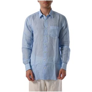 120% Lino, Overhemden, Heren, Blauw, 2Xl, Linnen, Casual Linnen Overhemd met knoopsluiting