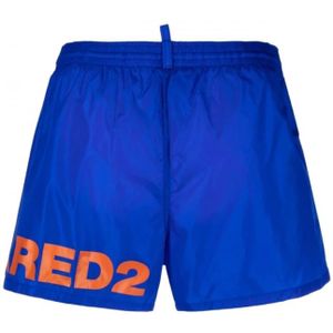 Dsquared2, Badkleding, Heren, Blauw, L, Trendy Blauw en Oranje Zwembroek