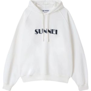 Sunnei, Sweatshirts & Hoodies, Heren, Wit, 2Xl, Katoen, Blauwe Logo Hoodie