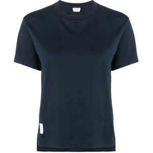 Thom Browne, Tops, Dames, Blauw, 2Xs, Katoen, Navy Logo Patch T-Shirt