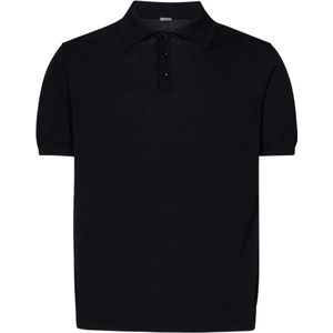 Malo, Blauwe korte mouw gebreide polo shirt Blauw, Heren, Maat:L