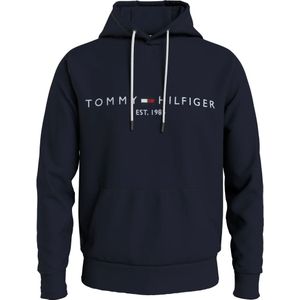 Tommy Hilfiger, Sweatshirts & Hoodies, Heren, Blauw, 2Xl, Katoen, Blauwe Biologisch Katoenen Hoodie